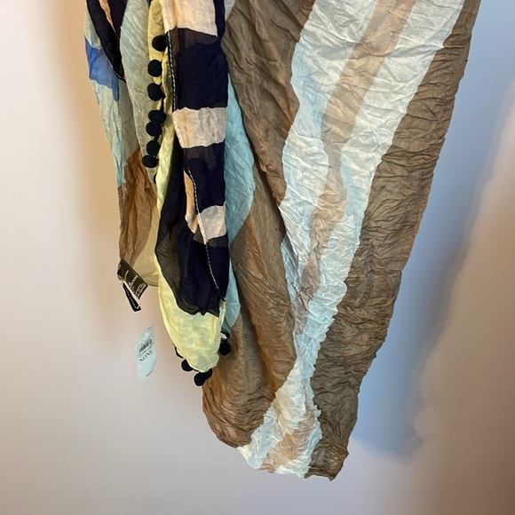 Ann Taylor Rayon Striped Multicolor Pom Pom End Scarf or Coverup Wrap OS - Picture 13 of 16
